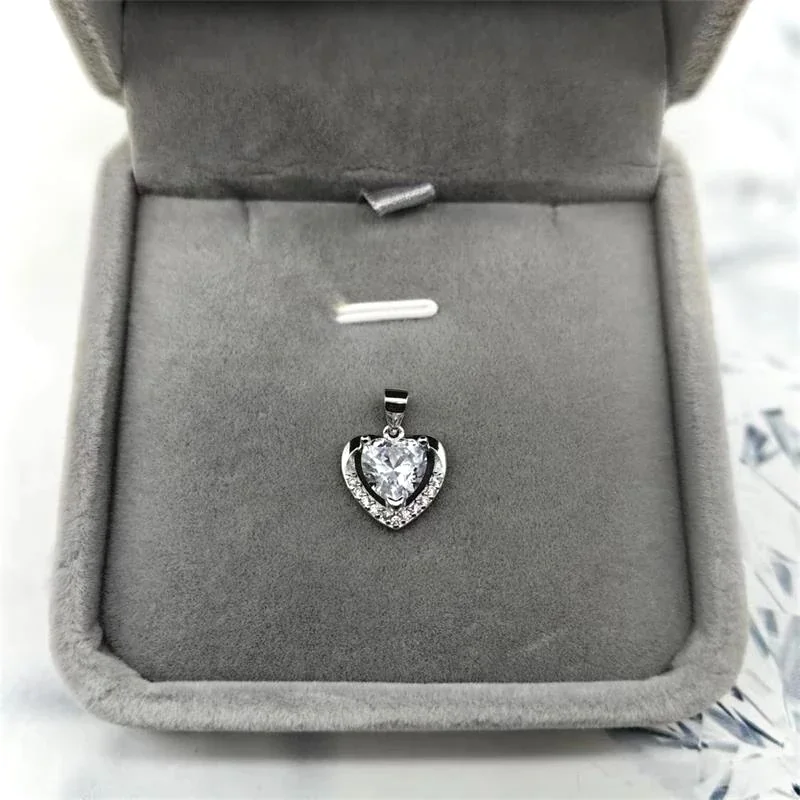 Radiant 925 Sterling Silver Prong-Set Heart Pave Pendant - Clear Cubic Zirconia Only