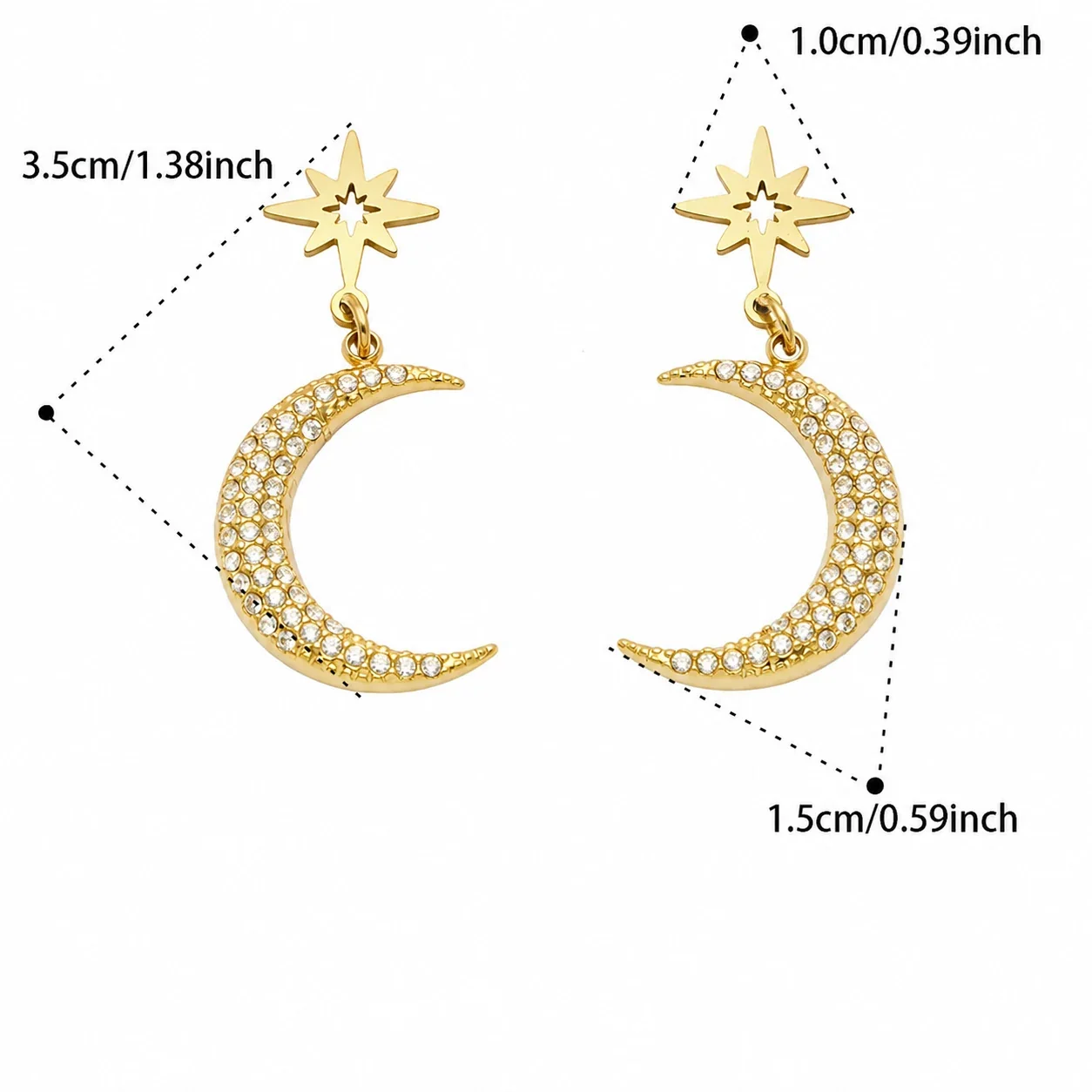 Celestial 18K Gold-Plated Pavé Crescent Star Jewelry Set - Gold Star Moon CZ