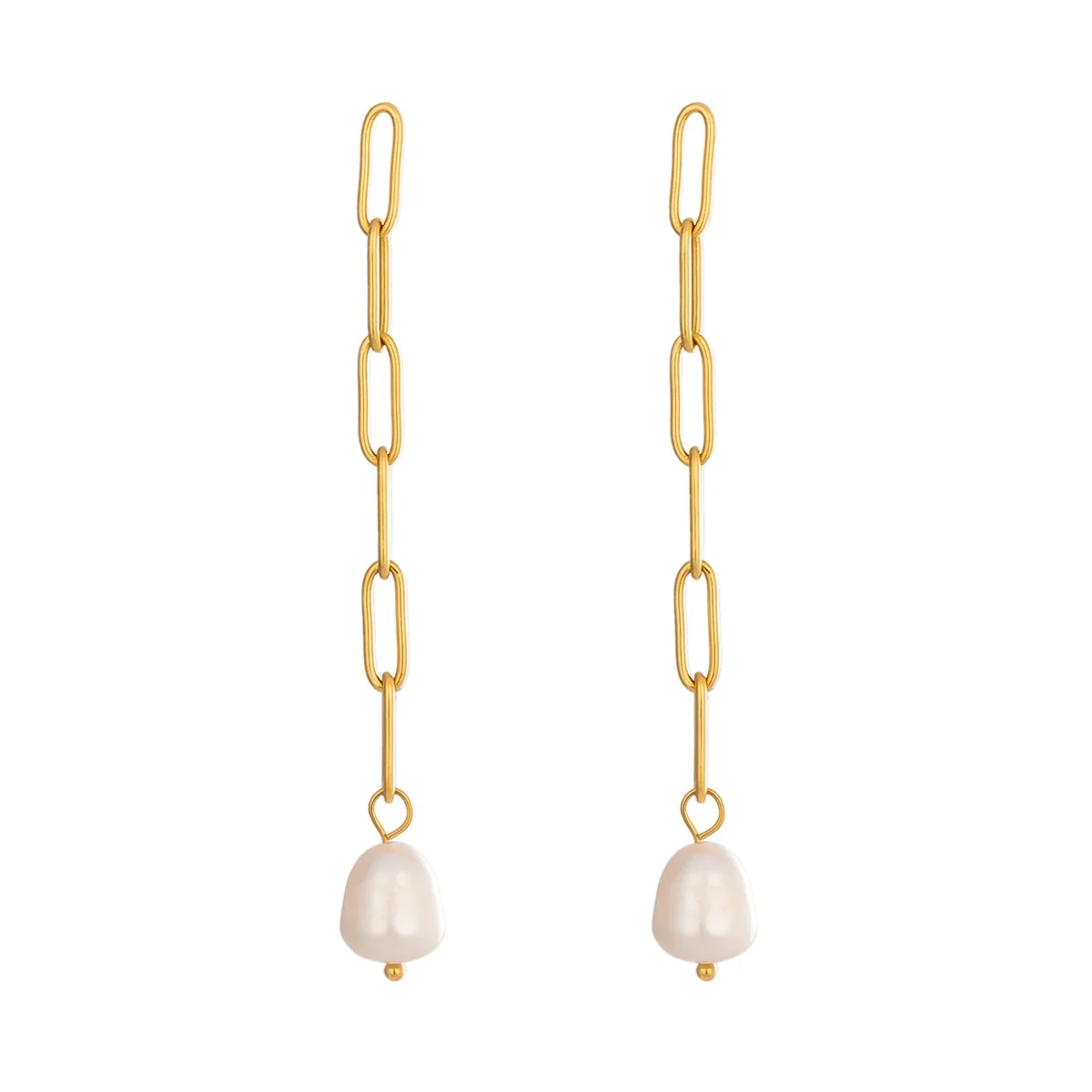 Freshwater Pearl Paperclip Link Stainless Steel Drop Earrings