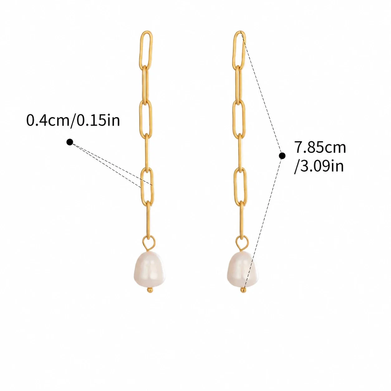 Freshwater Pearl Paperclip Link Stainless Steel Drop Earrings - Gold