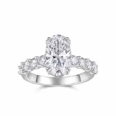 Radiant 925 Sterling Silver Oval Three-Stone Moissanite Ring