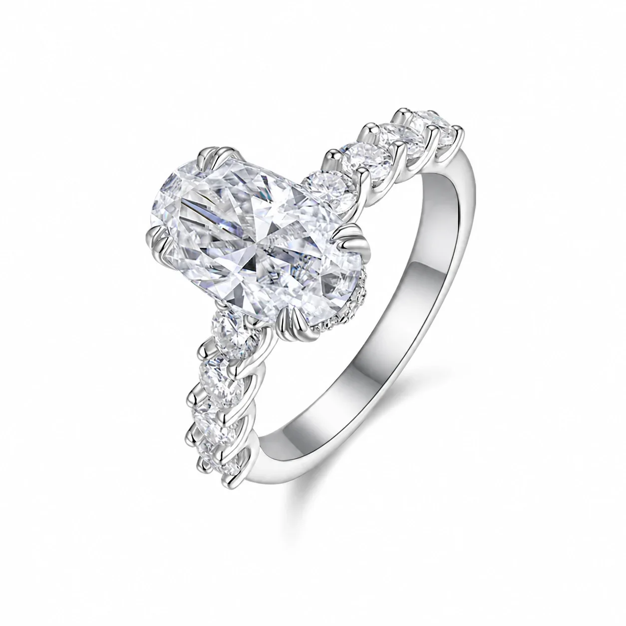 Radiant 925 Sterling Silver Oval Three-Stone Ring