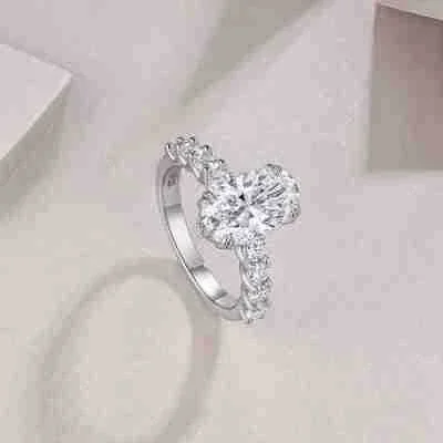 Radiant 925 Sterling Silver Oval Three-Stone Ring