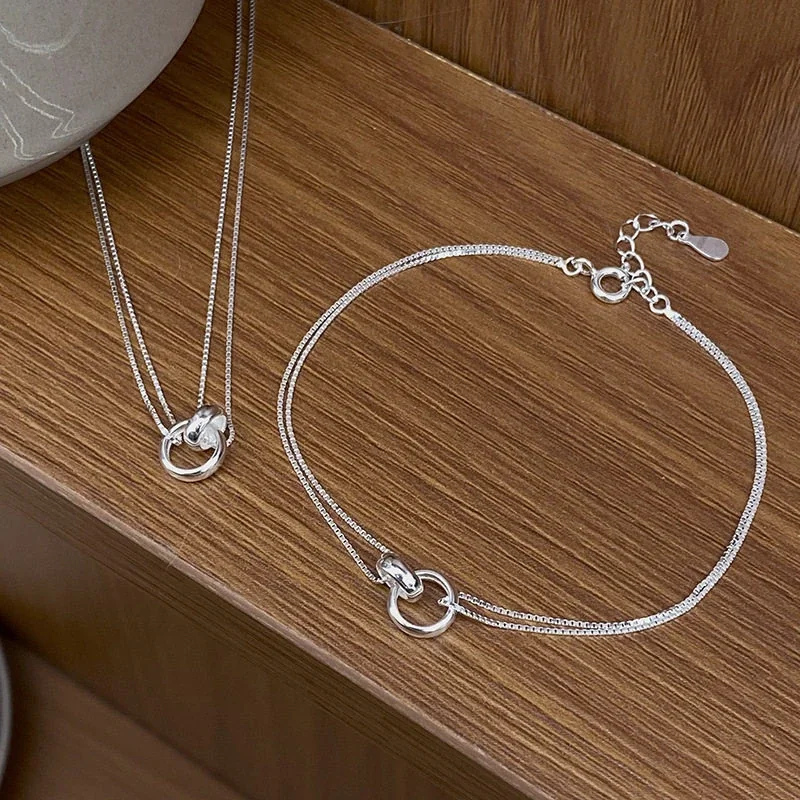 Minimal Interlocking 925 Sterling Silver Double Chain Bracelet