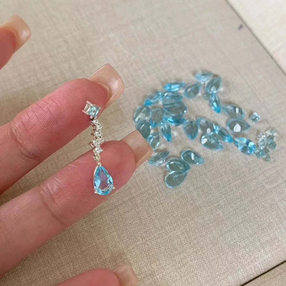 Delicate Blue Teardrop CZ Silver-Plated Copper Necklace