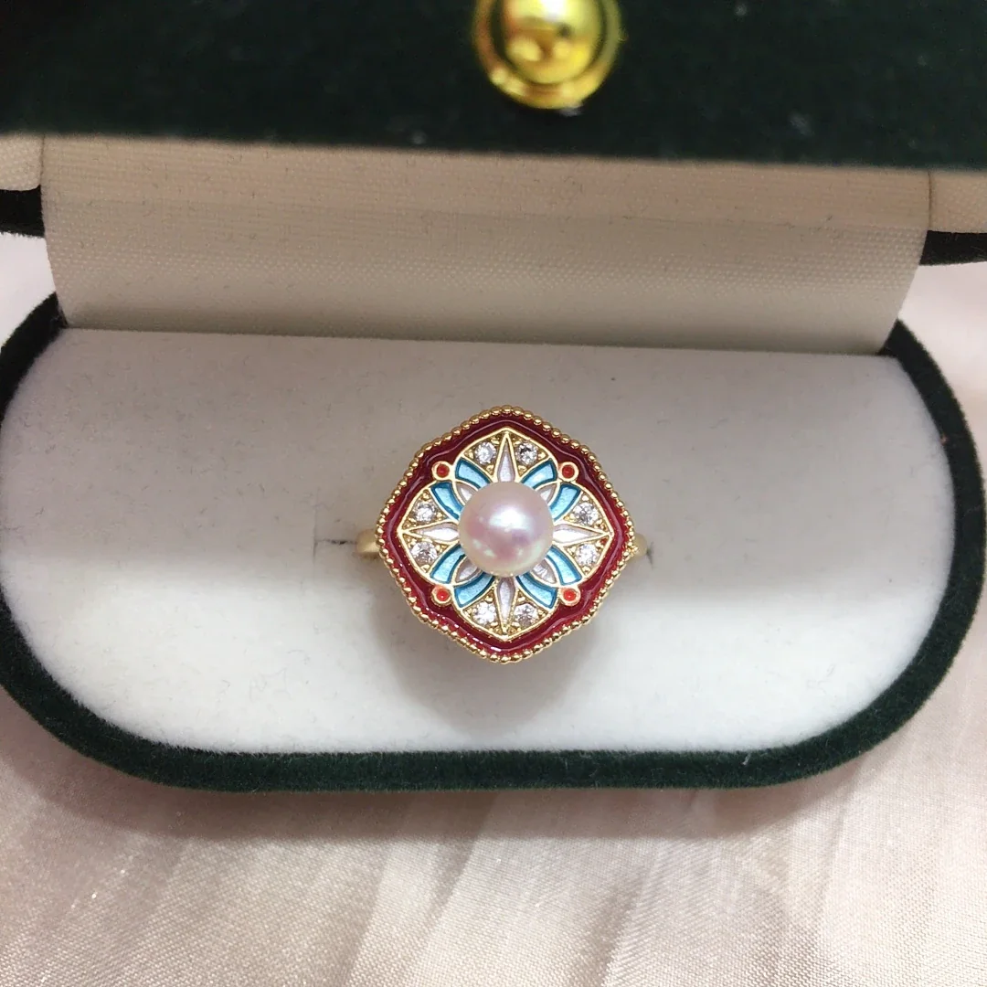Ornate Gold-Plated Cushion Floral Freshwater Pearl Ring
