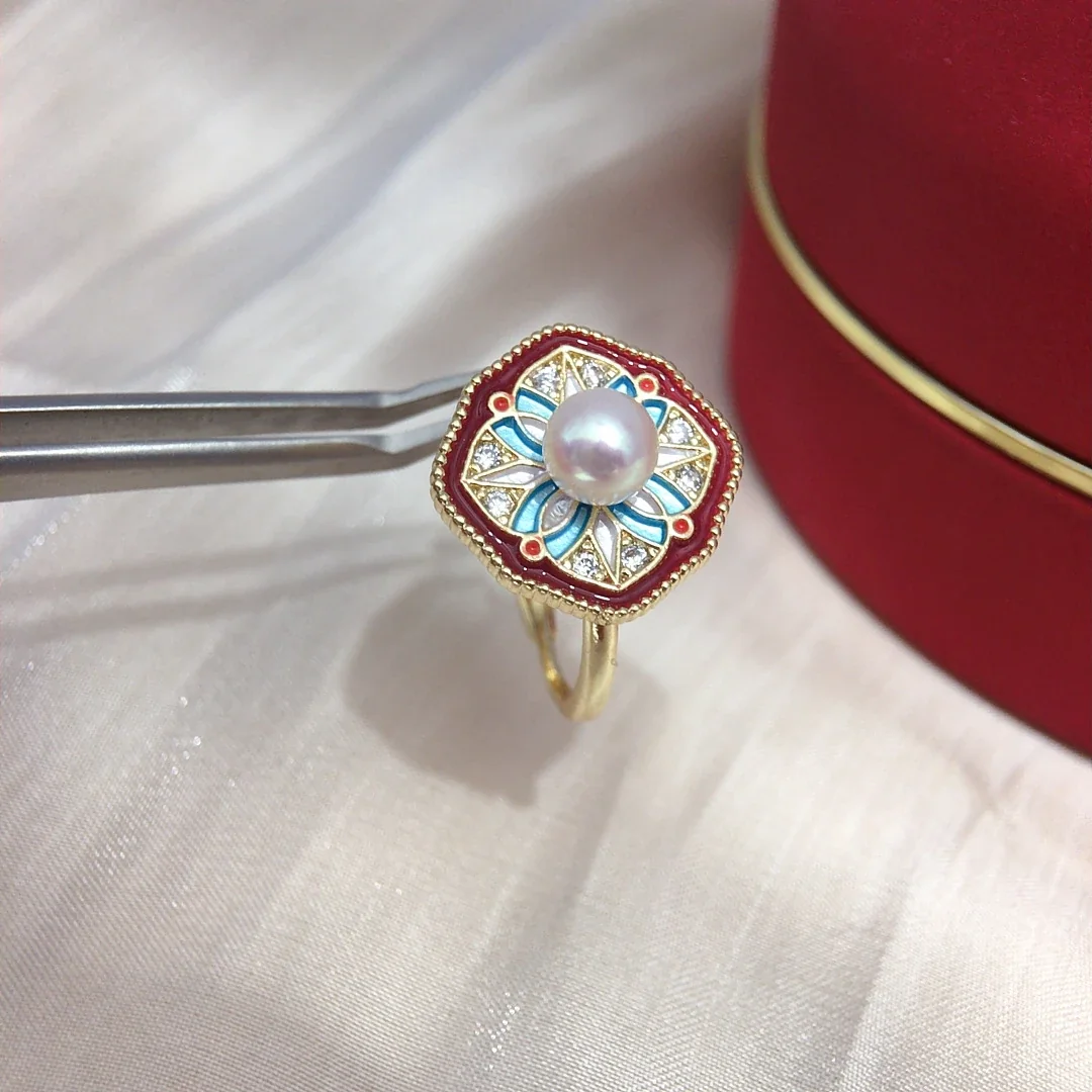Ornate Gold-Plated Cushion Floral Freshwater Pearl Ring