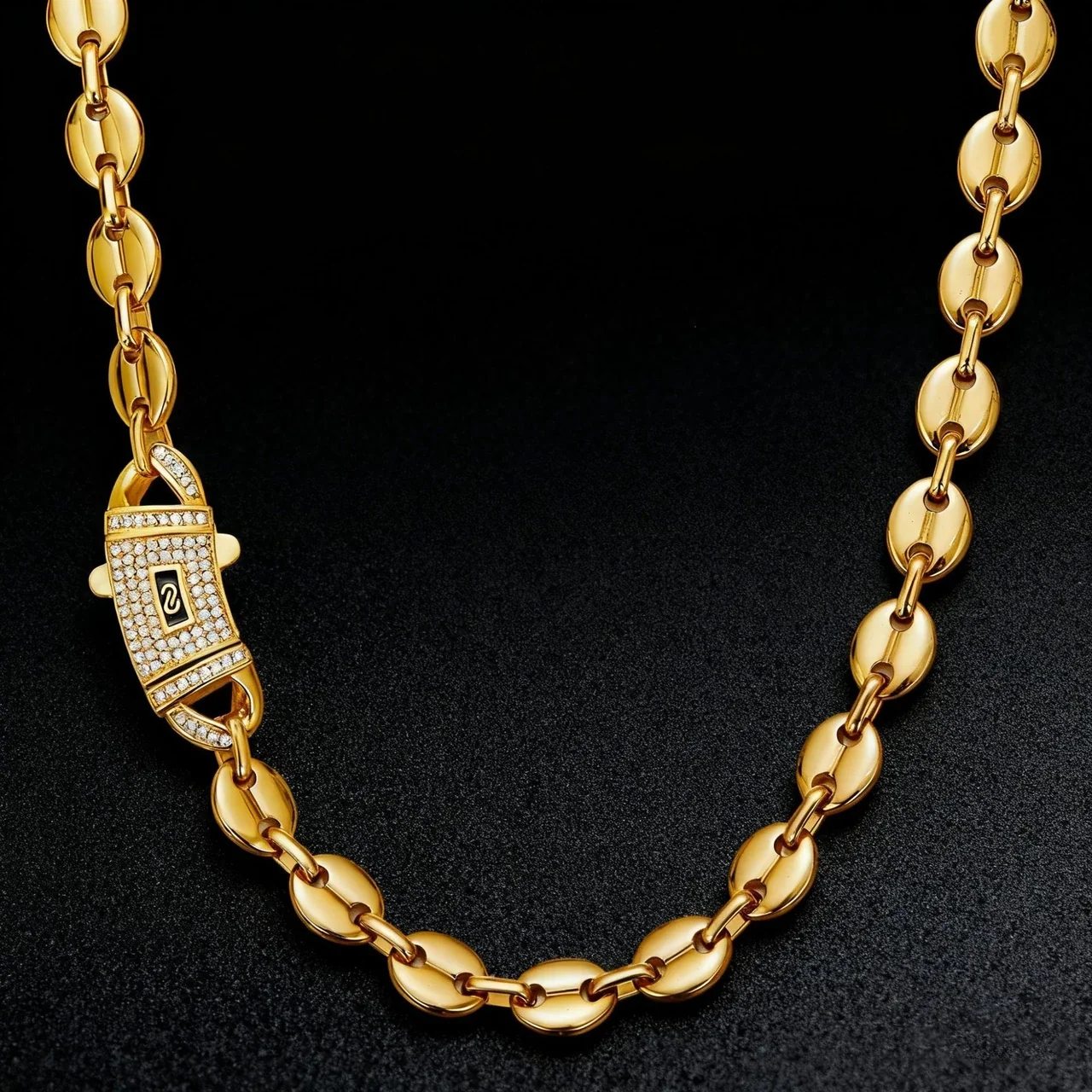 Bold Gold-Plated Coffee Bean CZ Lock Chain Bracelet