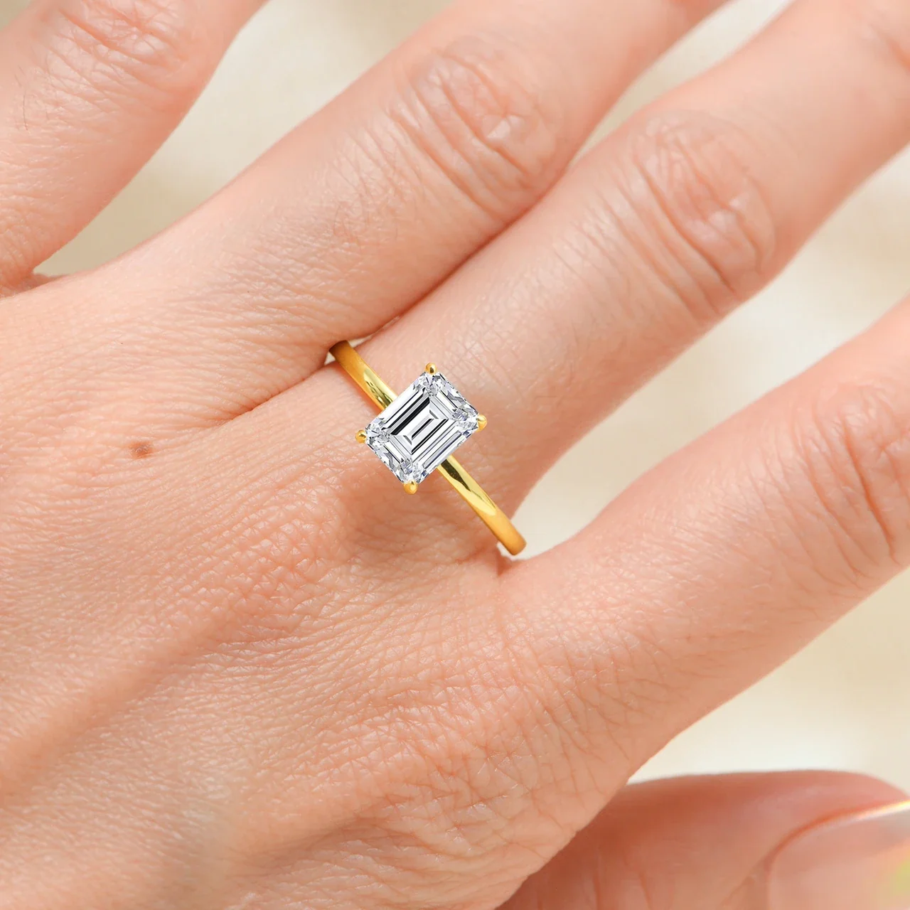 Radiant Emerald-Cut Four-Prong 925 Sterling Silver Ring