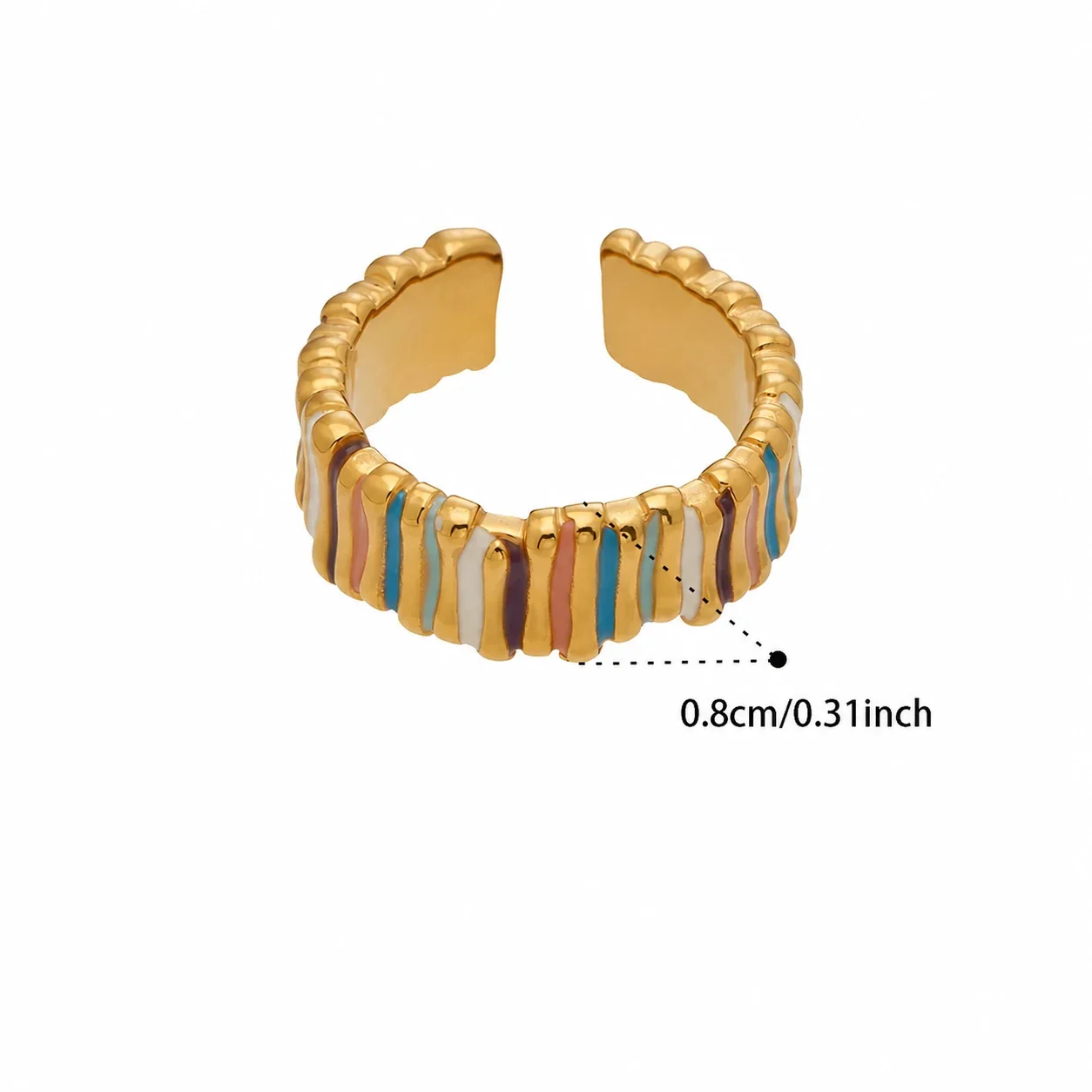 Vivid Gold-Plated Enamel Ribbed Open-Front Ring - Gold