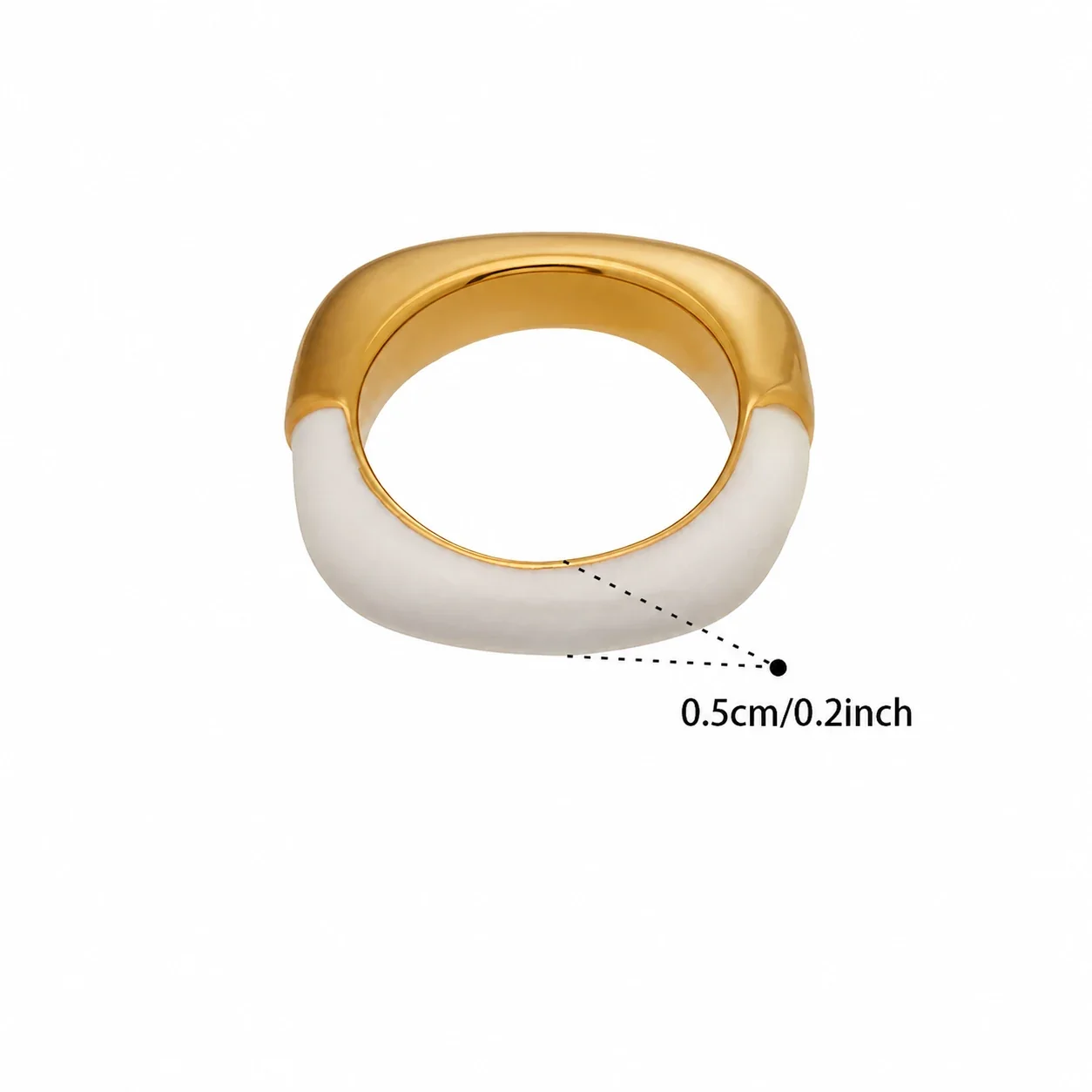 Vivid Gold-Plated Enamel Ribbed Open-Front Ring - Gold White Enamel