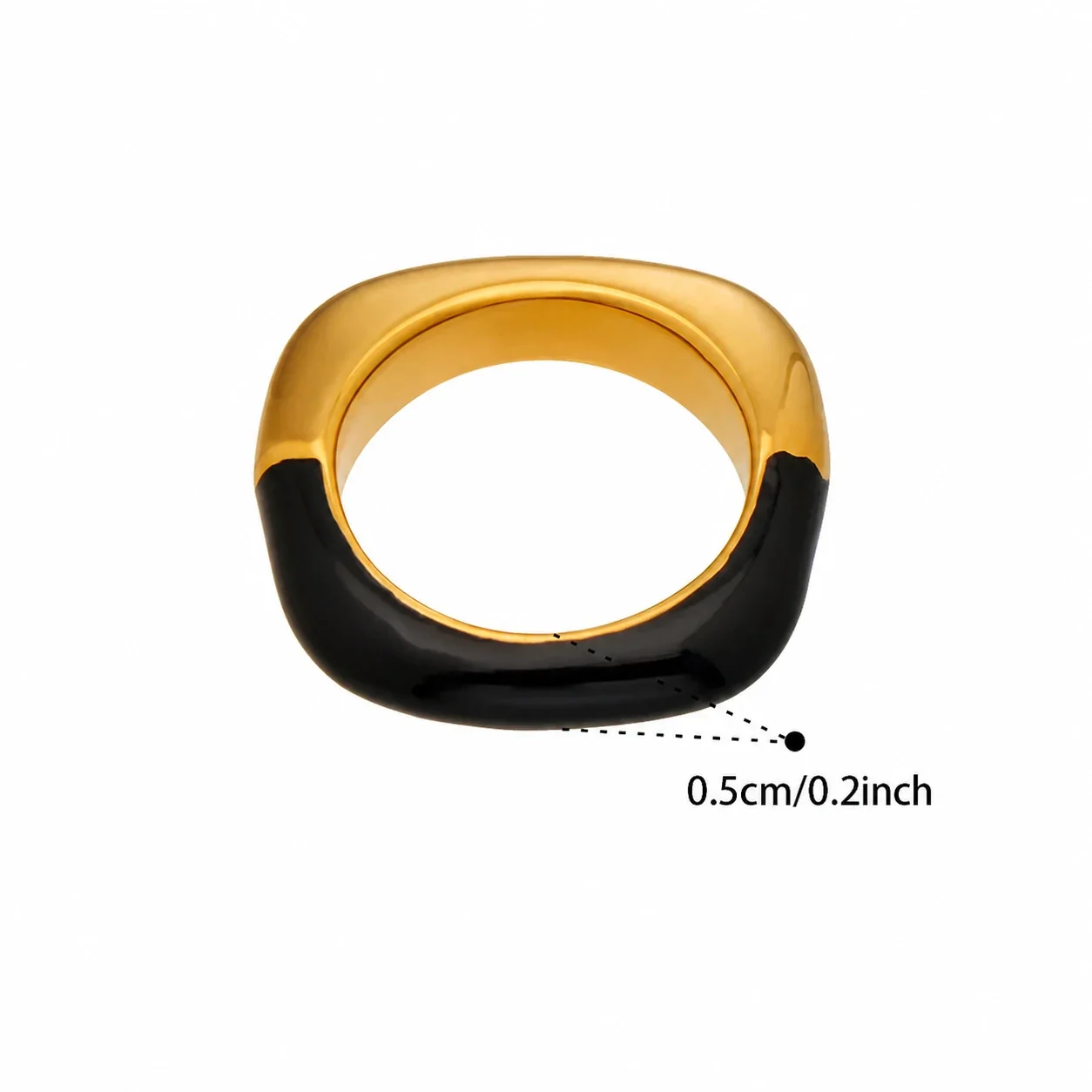 Vivid Gold-Plated Enamel Ribbed Open-Front Ring - Gold Black Enamel