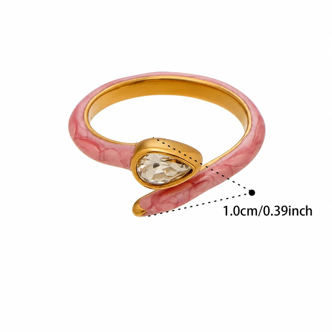 Vivid Gold-Plated Enamel Ribbed Open-Front Ring - Gold Pink Enamel