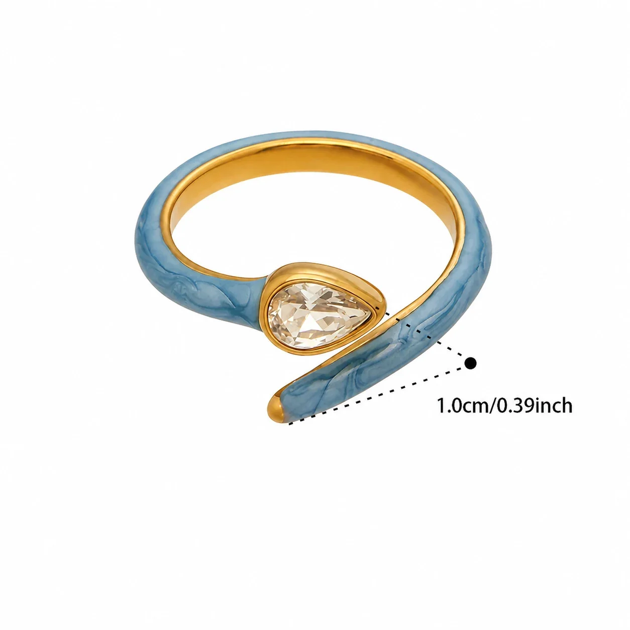 Vivid Gold-Plated Enamel Ribbed Open-Front Ring - Gold Blue Enamel