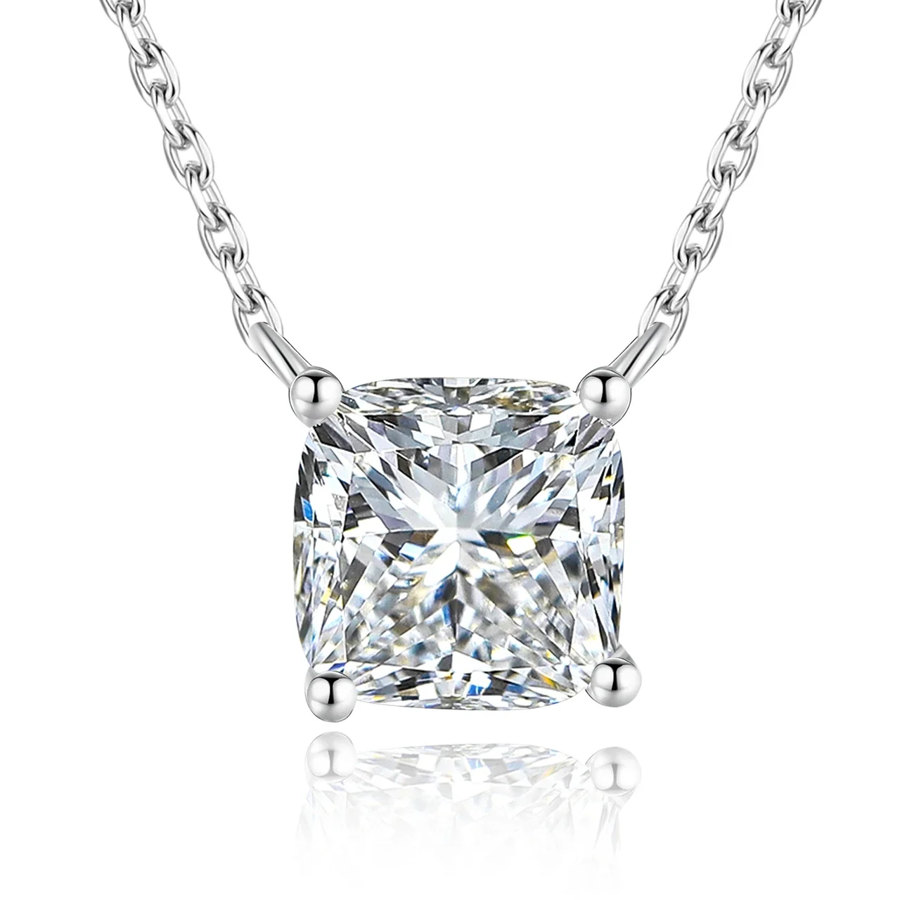 Refined Princess-Cut Moissanite Prong 925 Sterling Silver Necklace
