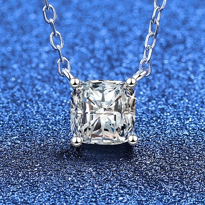 Refined Princess-Cut Moissanite Prong 925 Sterling Silver Necklace