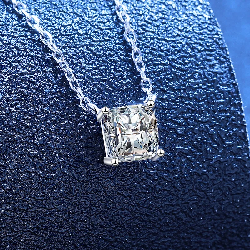 Refined Princess-Cut Moissanite Prong 925 Sterling Silver Necklace