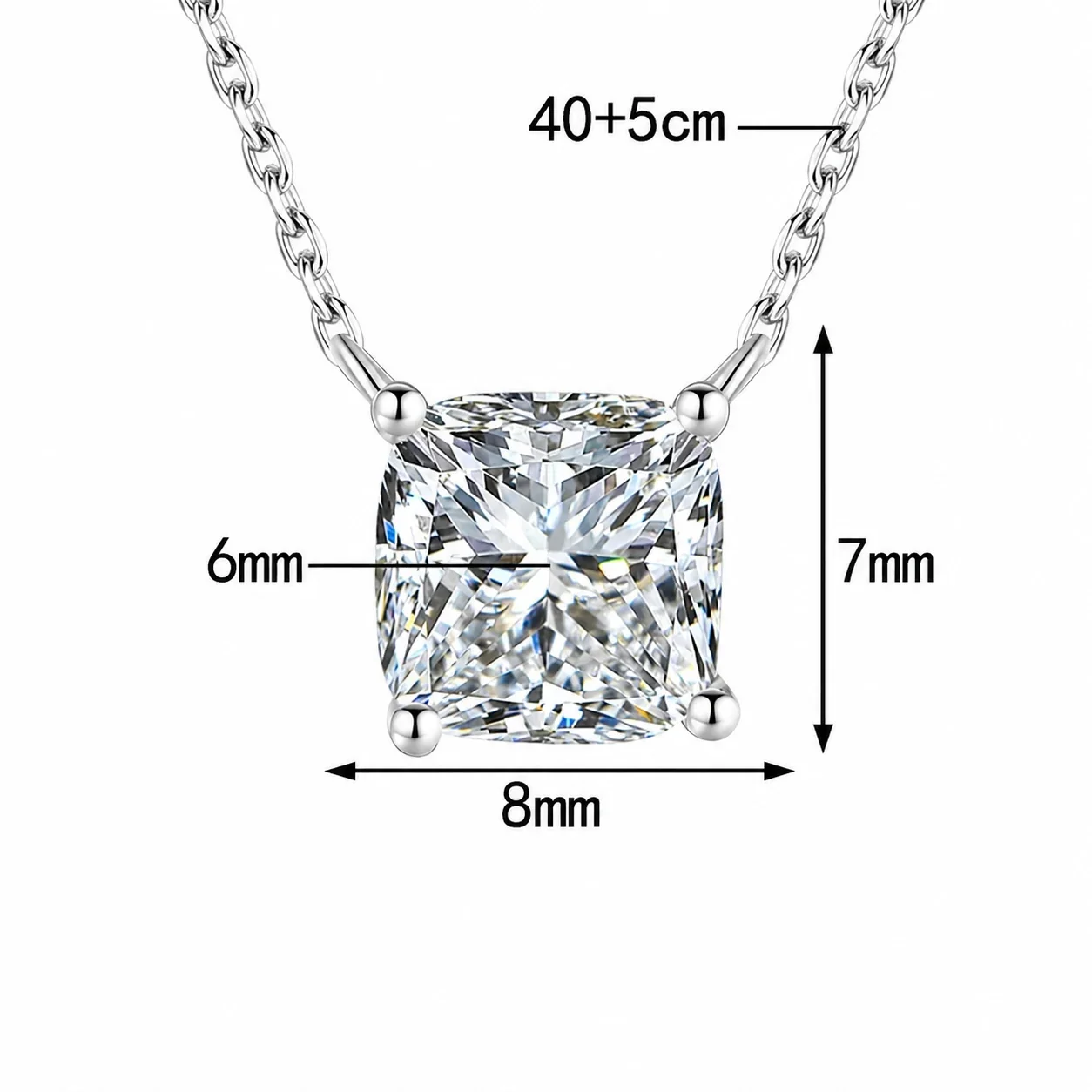 Refined Princess-Cut Moissanite Prong 925 Sterling Silver Necklace - 1