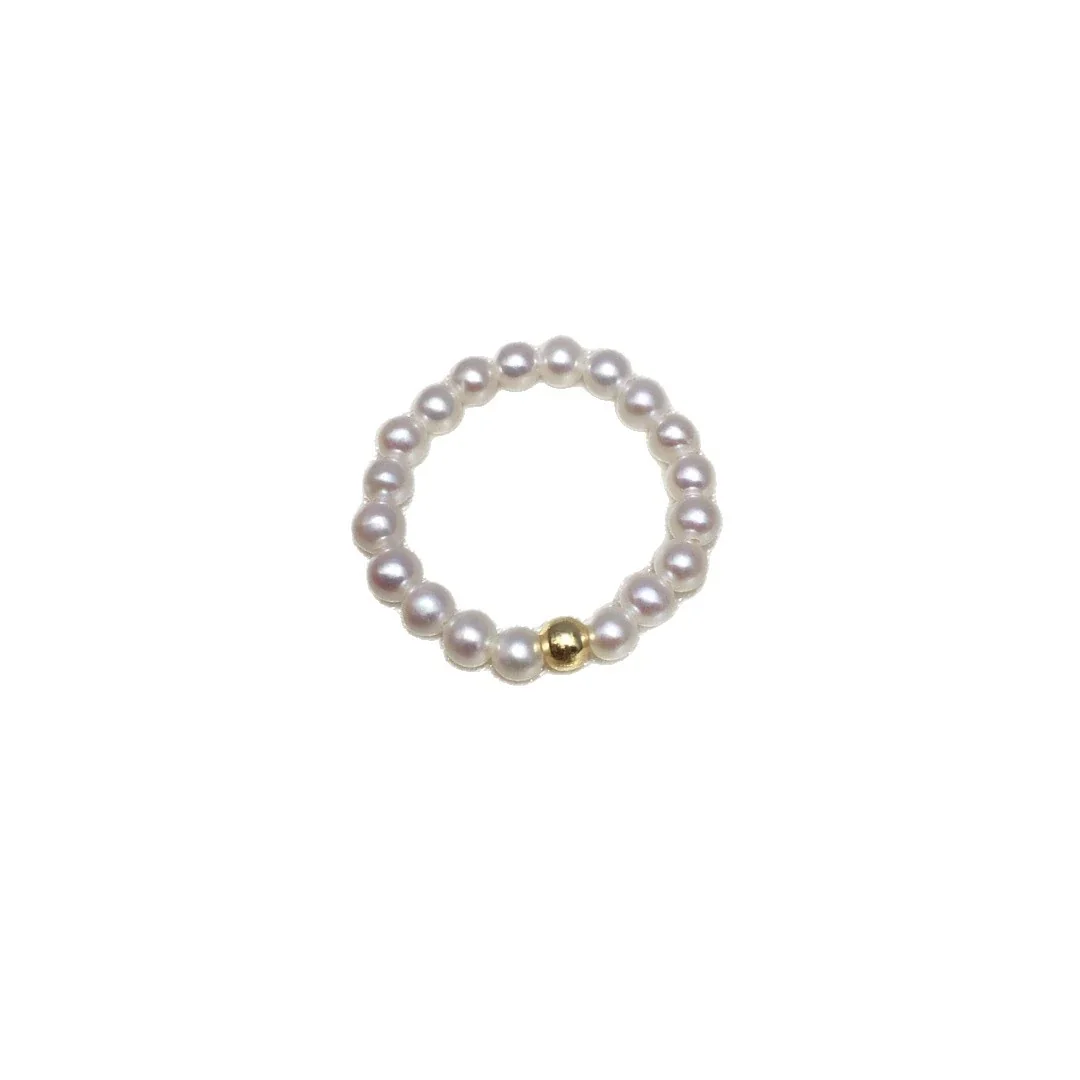 Dainty Round Bead Freshwater Pearl Stretch Ring