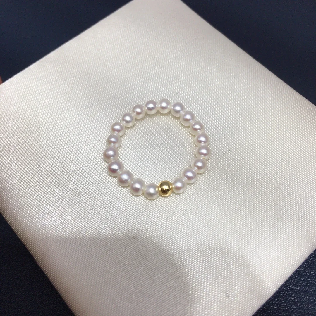 Dainty Round Bead Freshwater Pearl Stretch Ring