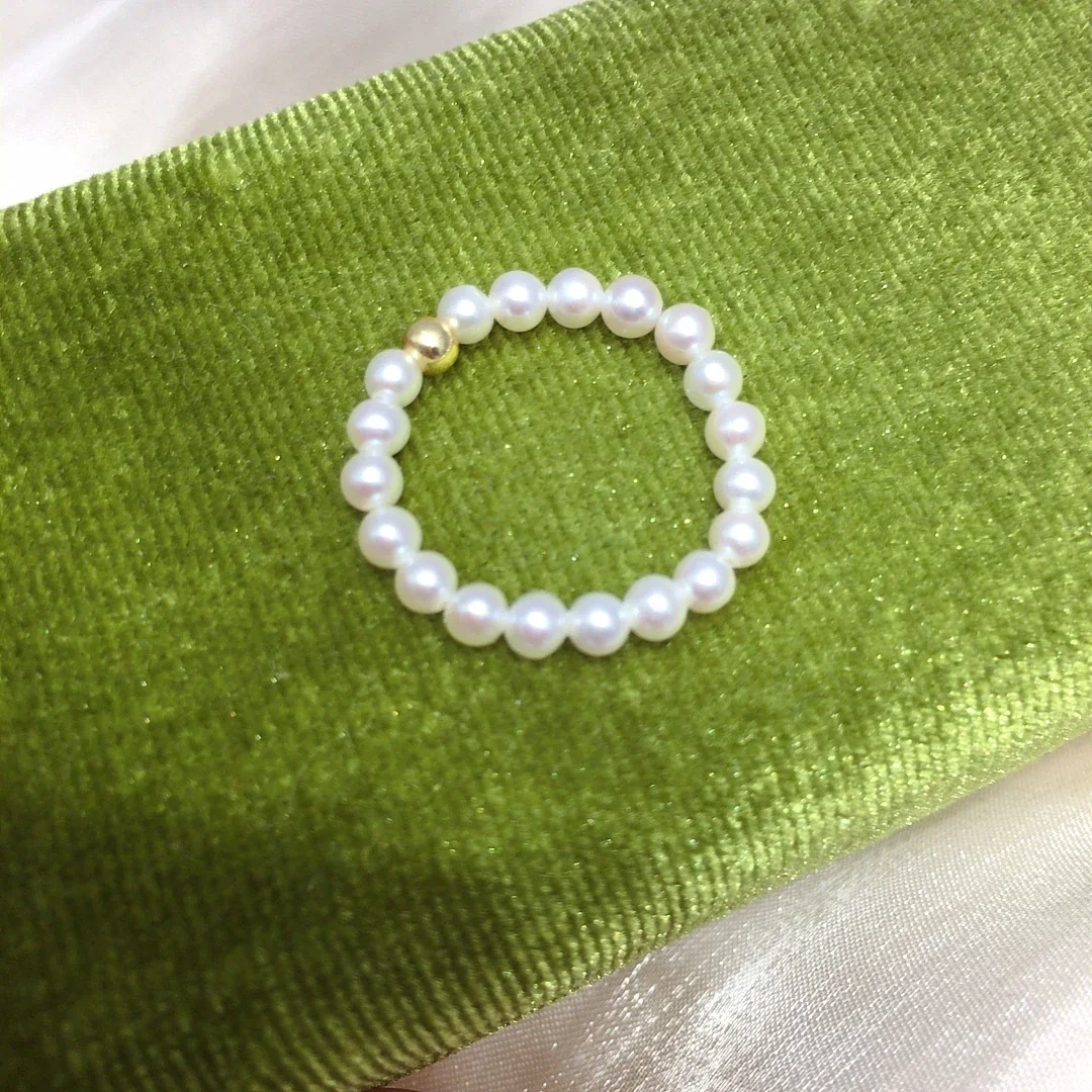 Dainty Round Bead Freshwater Pearl Stretch Ring