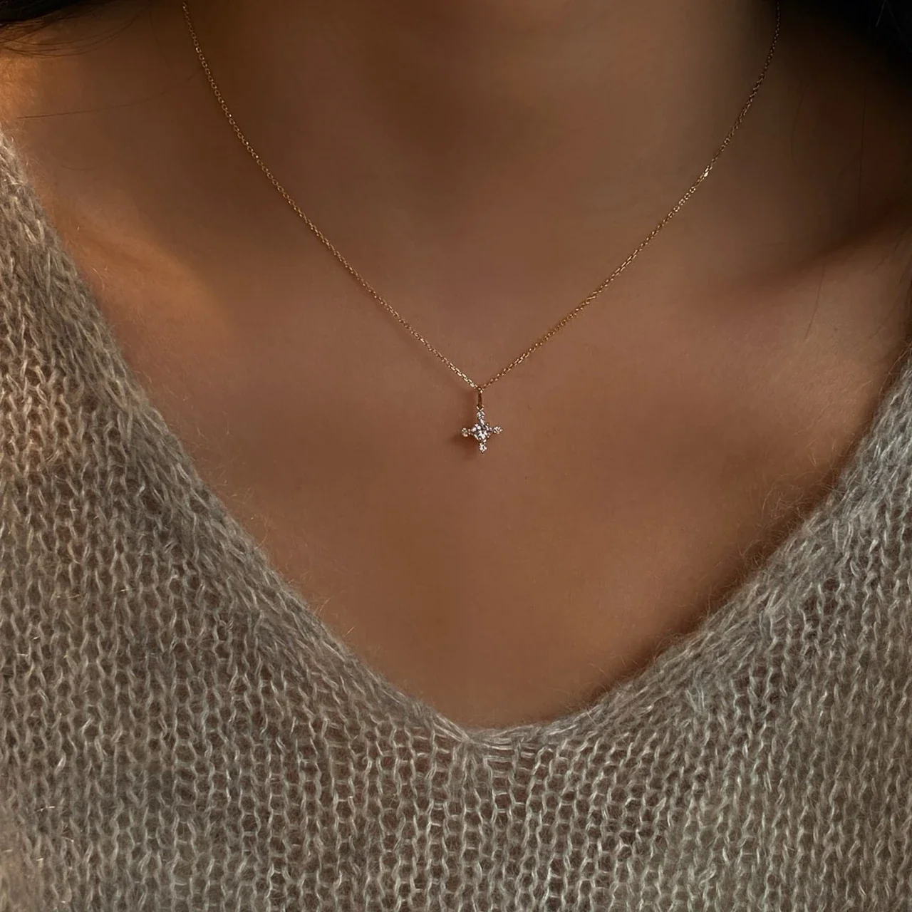 Delicate 925 Sterling Silver Marquise Cross Pendant Necklace