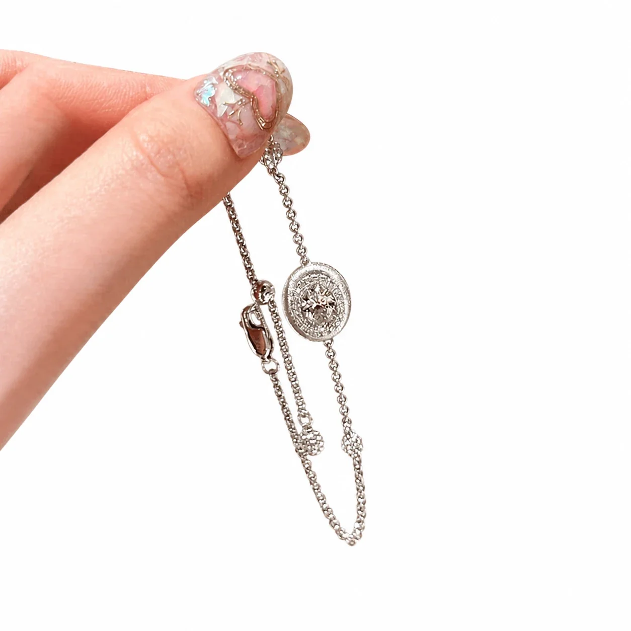 Refined Silver-Plated Pavé Disc Bead Chain Copper Bracelet
