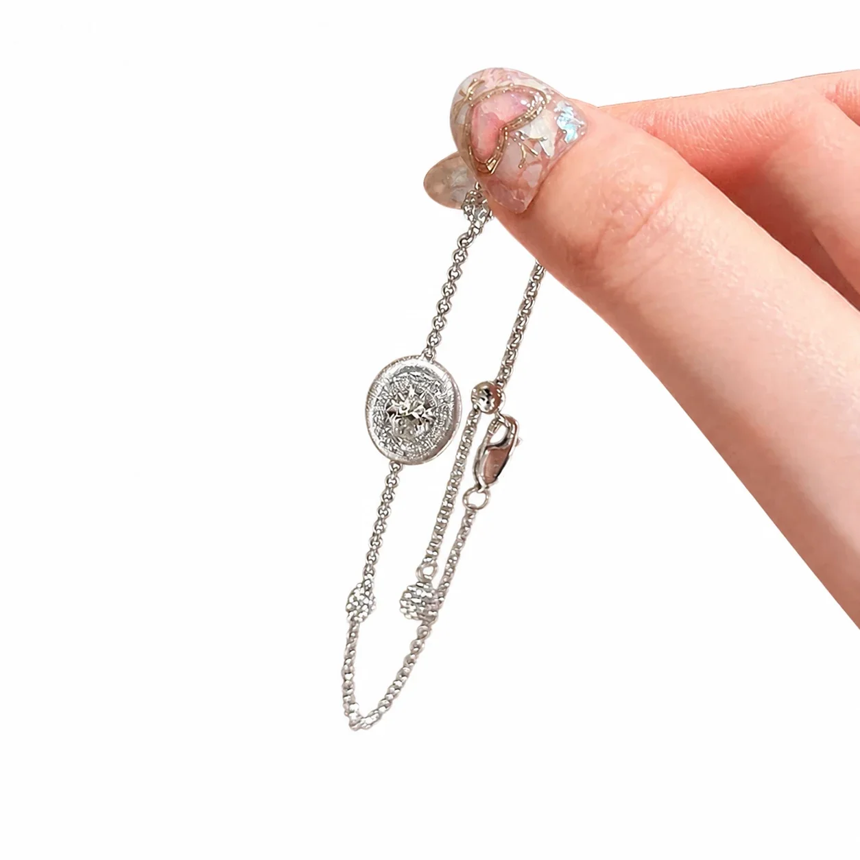 Refined Silver-Plated Pavé Disc Bead Chain Copper Bracelet