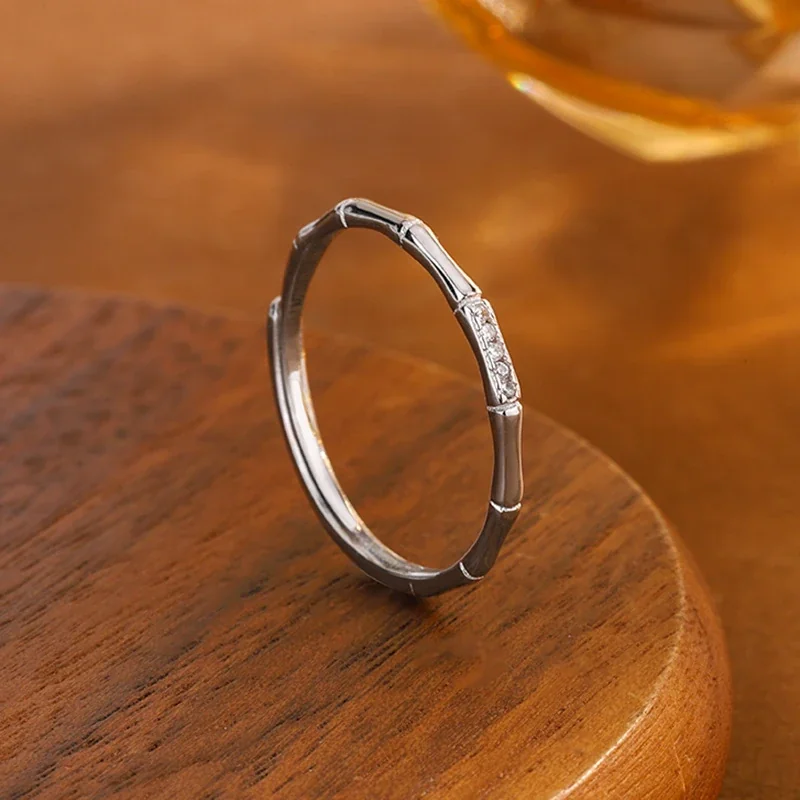 Segmented Bamboo 925 Sterling Silver Open Ring