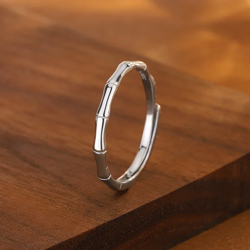 Segmented Bamboo 925 Sterling Silver Open Ring