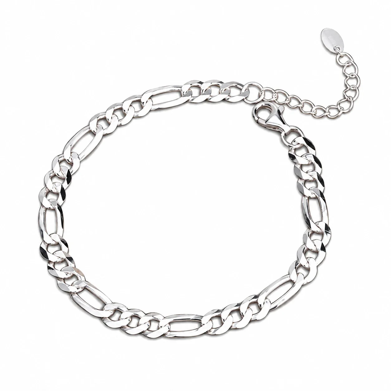 Polished 925 Sterling Silver Alternating Figaro Link Bracelet