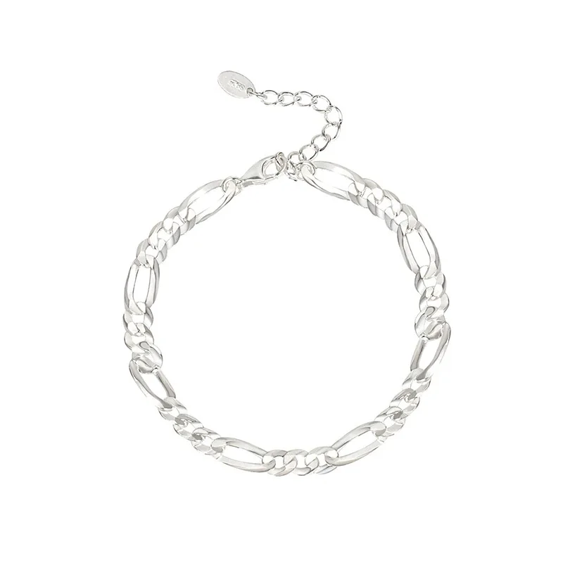 Polished 925 Sterling Silver Alternating Figaro Link Bracelet