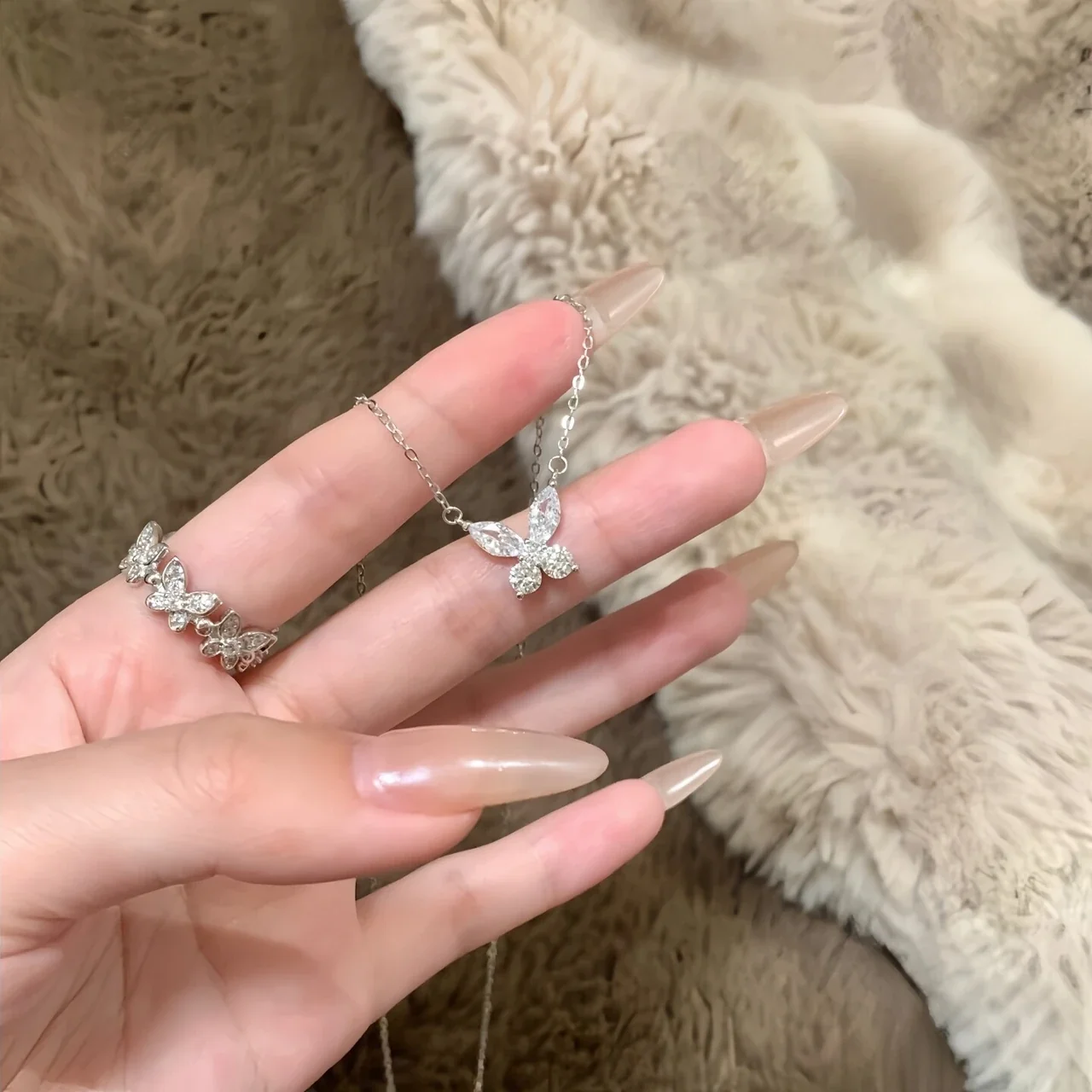 Delicate Marquise Prong-Set Butterfly 925 Sterling Silver Necklace