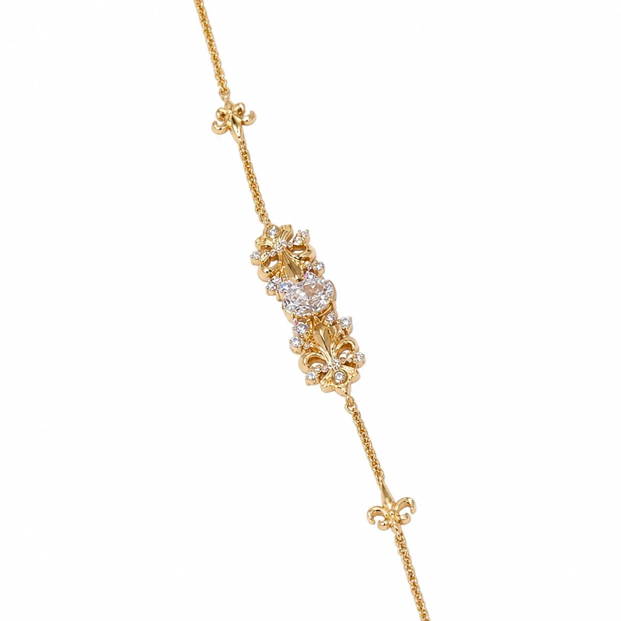 Ornate Gold-Plated Iris Motif Round Cubic Zirconia Copper Bracelet