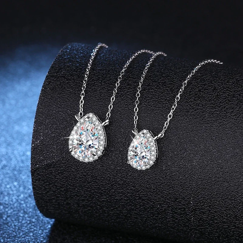 Luminous Pear Halo Silver-Plated 925 Sterling Silver Necklace