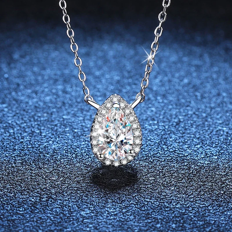 Luminous Pear Halo Silver-Plated 925 Sterling Silver Necklace