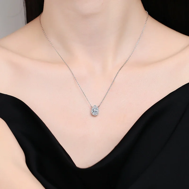 Luminous Pear Halo Silver-Plated 925 Sterling Silver Necklace
