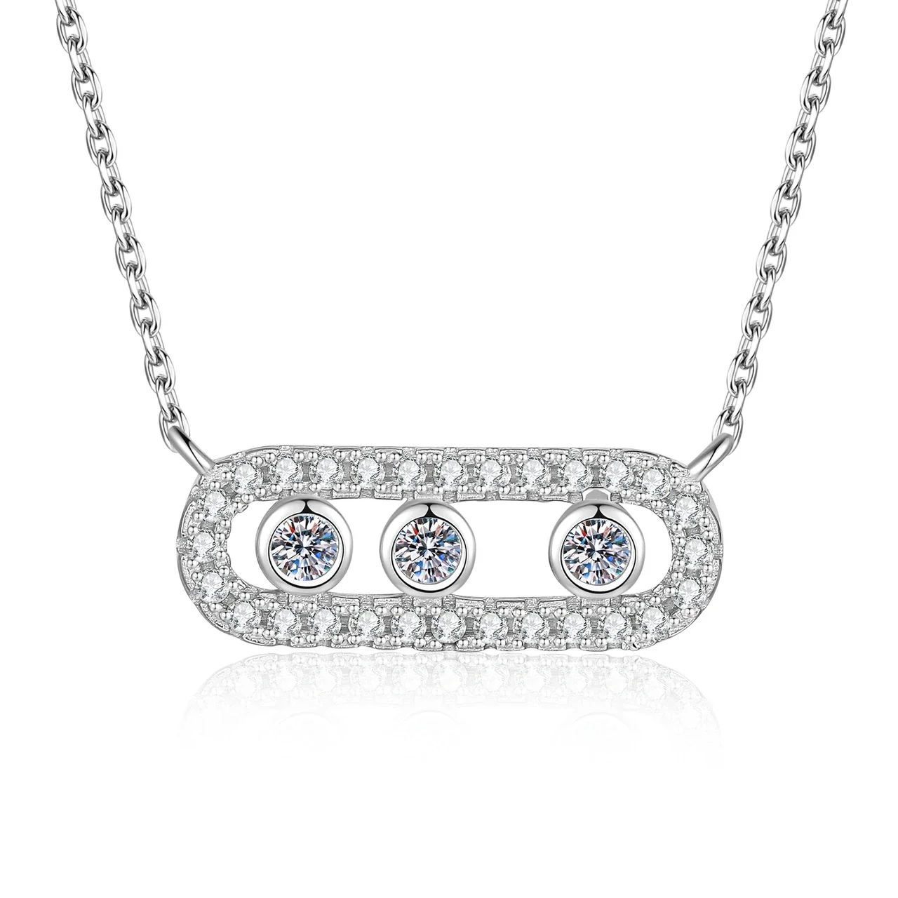 Luminous 925 Sterling Silver Pavé Oval Triple-Bezel Necklace
