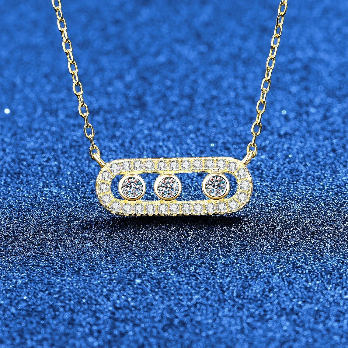 Luminous 925 Sterling Silver Pavé Oval Triple-Bezel Necklace