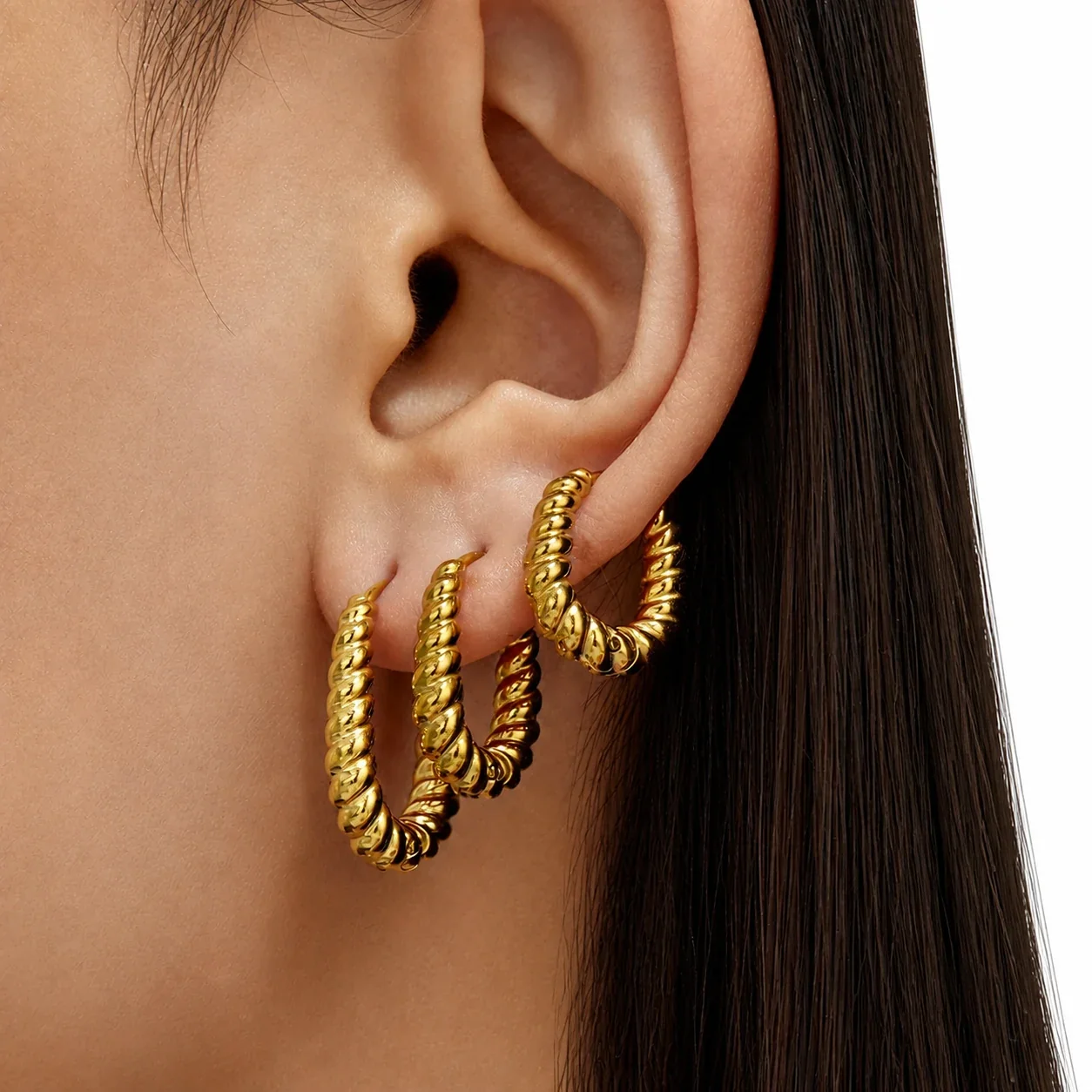 Sculpted Gold-Plated Twisted Rope Oval Hoop Earrings