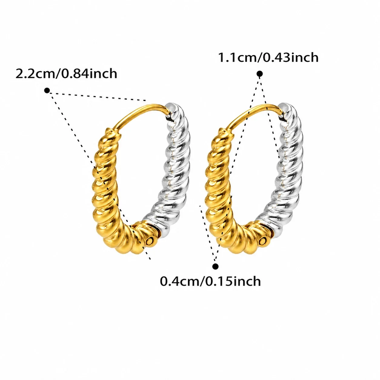 Sculpted Gold-Plated Twisted Rope Oval Hoop Earrings - Two-Tone Large