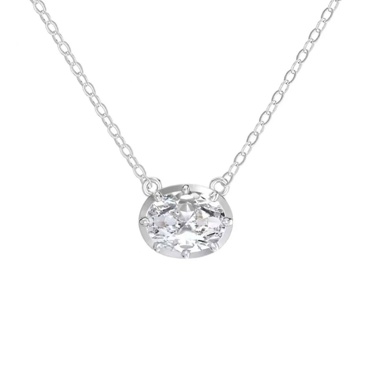 Radiant 925 Sterling Silver Oval Prong-Set Pendant Necklace