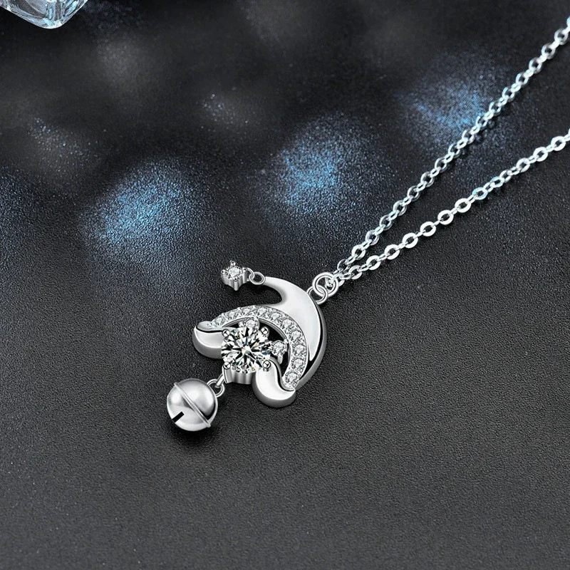 Whimsical 925 Sterling Silver Santa Hat Bell Necklace