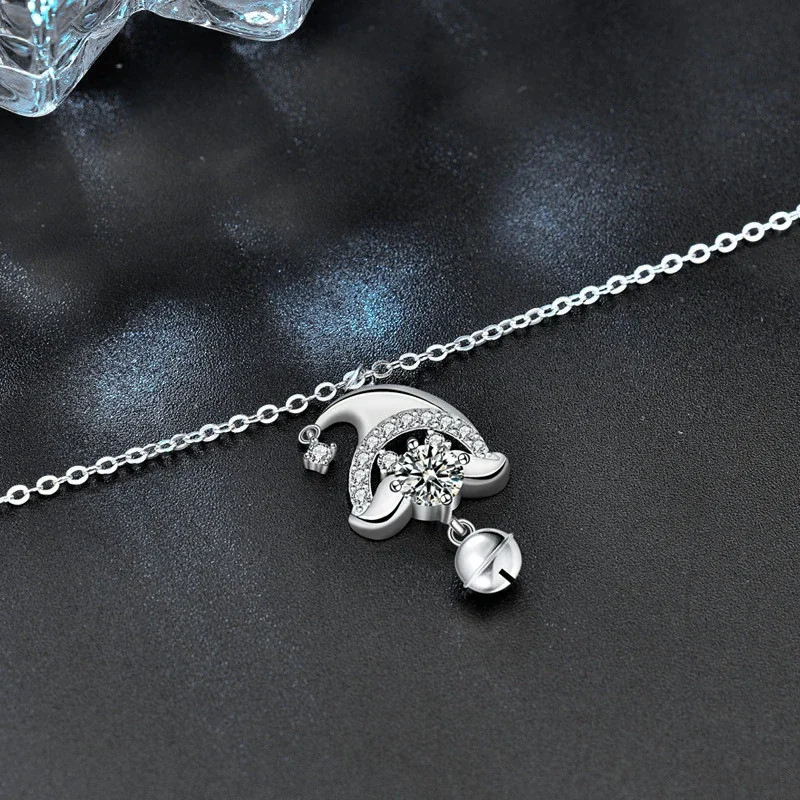 Whimsical 925 Sterling Silver Santa Hat Bell Necklace