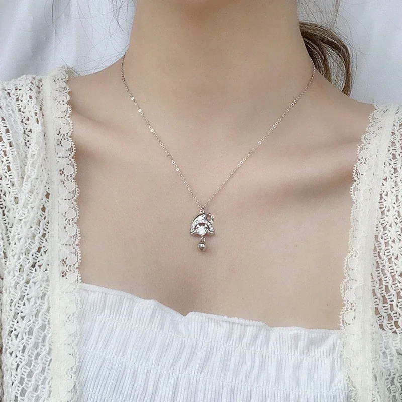 Whimsical 925 Sterling Silver Santa Hat Bell Necklace