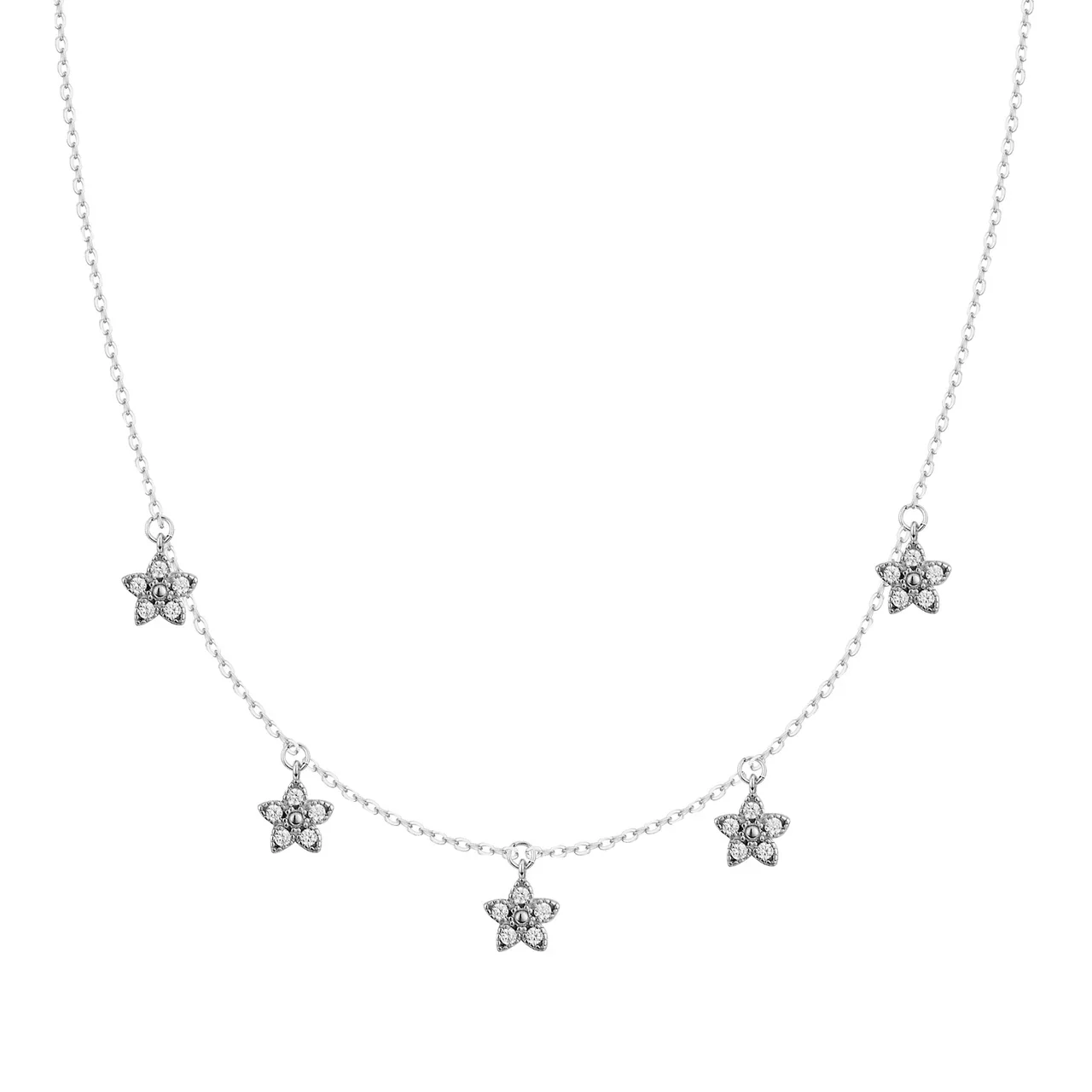 Dainty 925 Sterling Silver Five Flower Charm Necklace