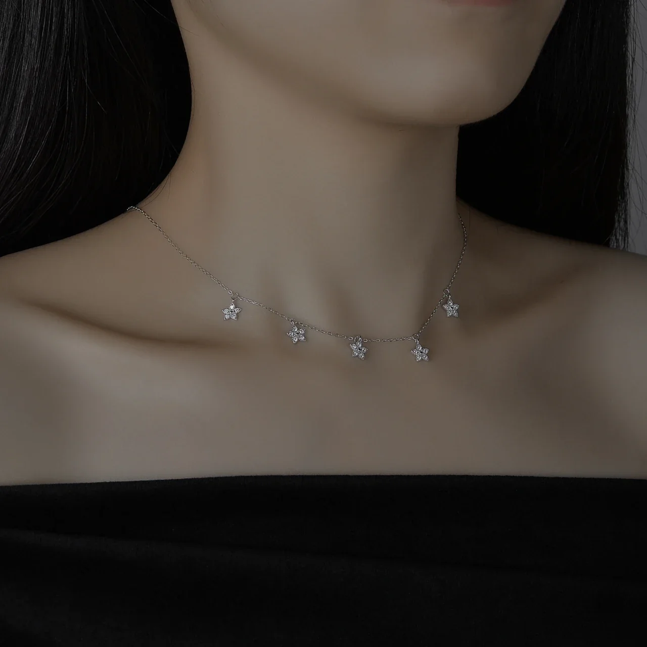 Dainty 925 Sterling Silver Five Flower Charm Necklace