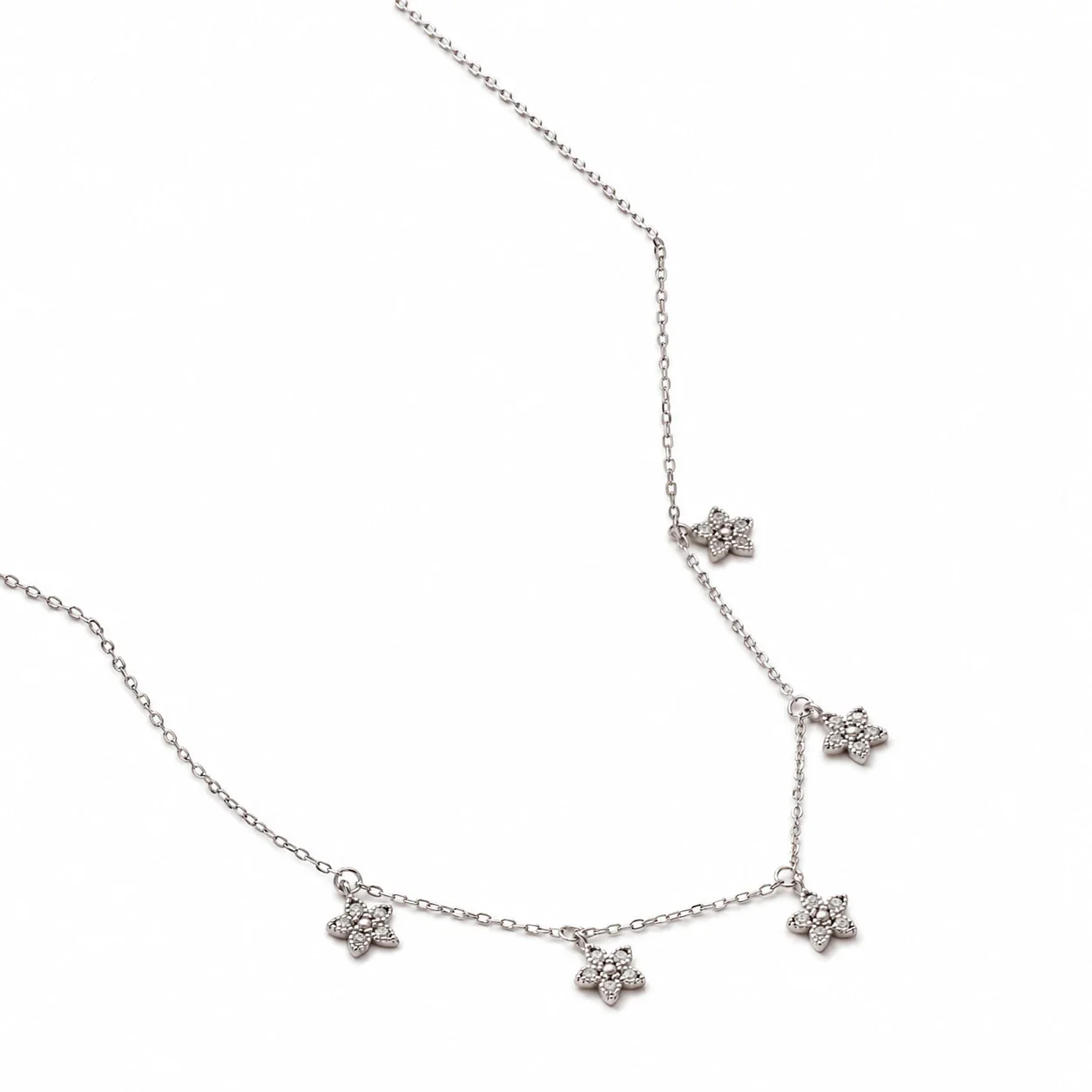 Dainty 925 Sterling Silver Five Flower Charm Necklace