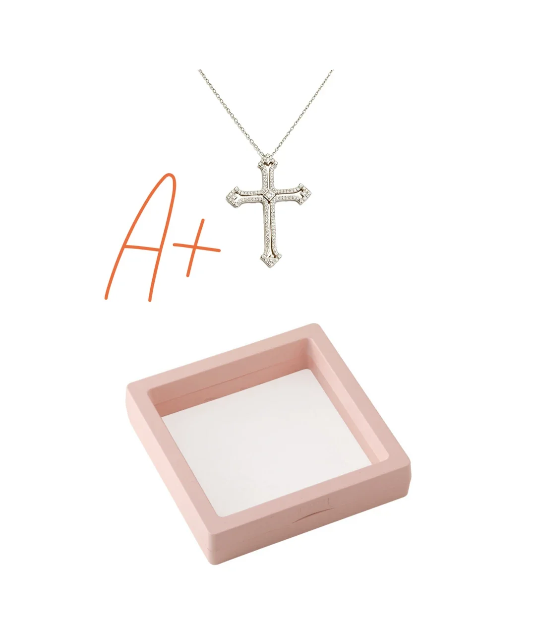 Gothic 925 Sterling Silver Pavé Cross Pendant Necklace - Silver - with PE Box