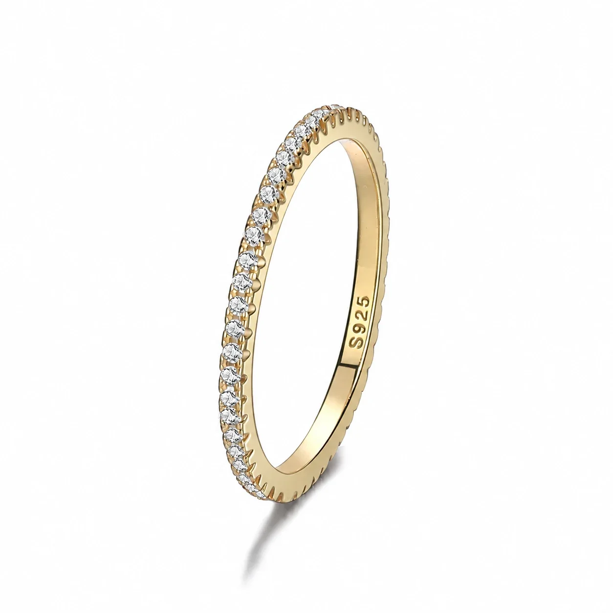 Refined 925 Sterling Silver Round Pavé Band Ring - Gold
